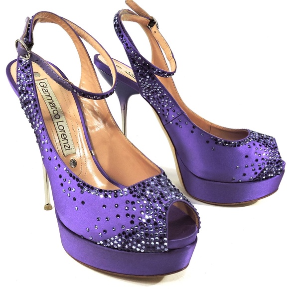 GIANMARCO LORENZI 🇮🇹 WOMEN'S PURPLE SATIN FASHION PLATFORM SANDALS - Picture 2 of 7